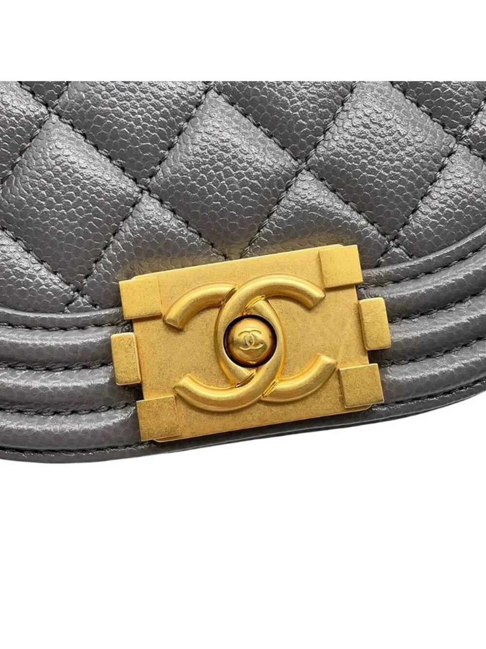 Chanel Chain Shoulder Bag Quilted CC Logo Boy Small Caviar Leather 2-Way